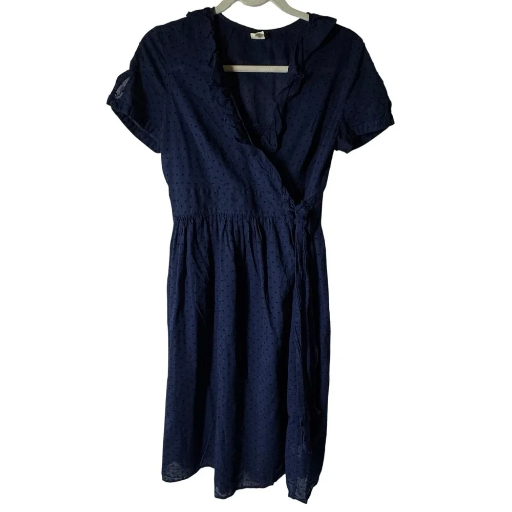 J.Crew Wrap Dress‎ Size 6 Short Sleeve Navy Blue Work Church